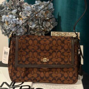 New COACH Etta Flap Bag in Brown Shoulder Bag CCE58